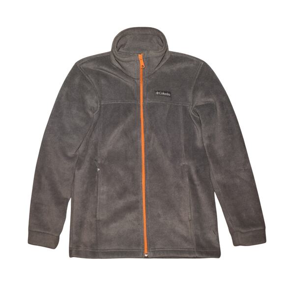 COLUMBIA $60 Softshell Fleece Jacket Front Zip Gray w/ Orange Trim Boy's M‎ - Picture 1 of 4